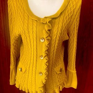J. Jill Mustard Yellow Ruffled Cardigan S/M